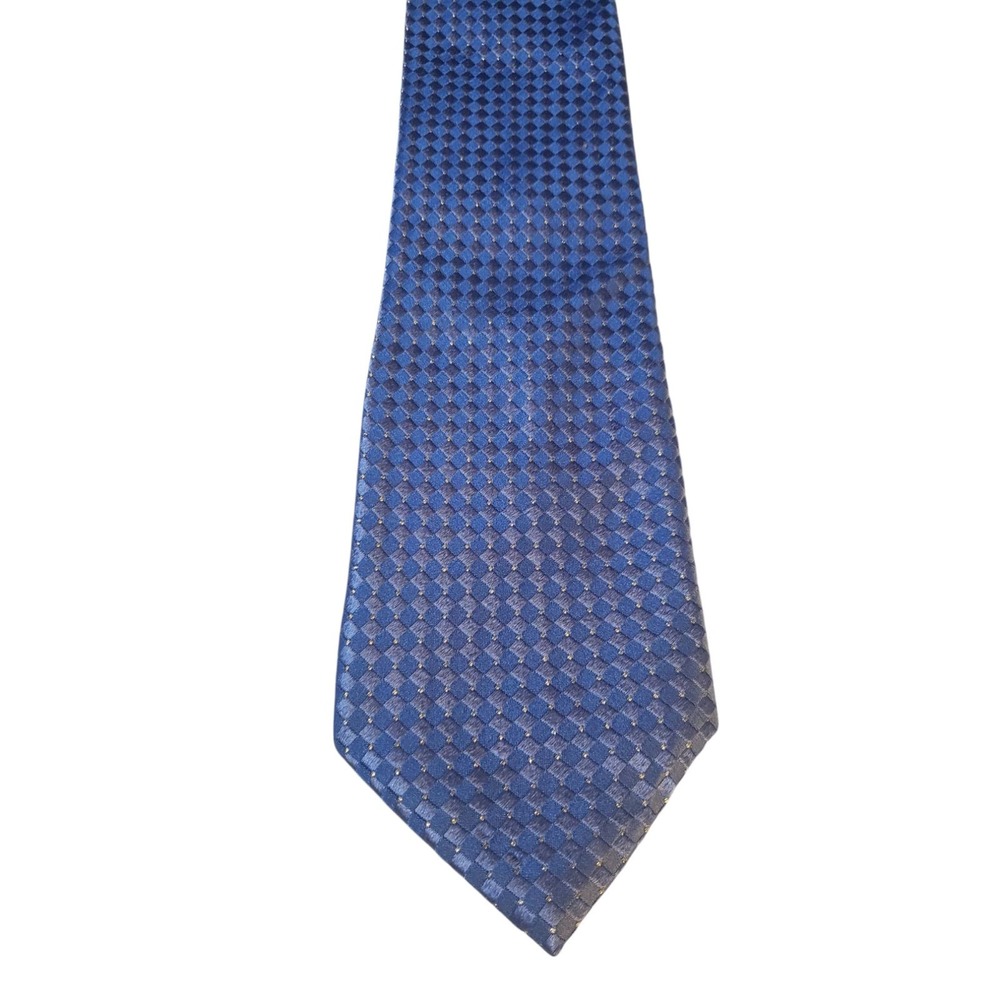 Donald J Trump Mens X-Long Tie Designer Luxury Blue Geometric Silver Micro Dots